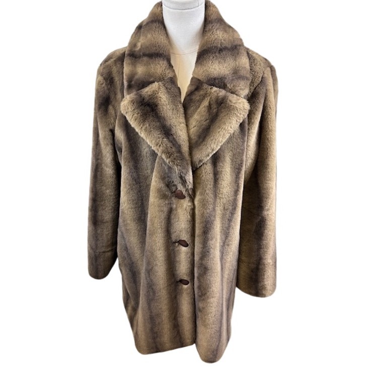 Dennis Basso Faux Mink Fur Coat Women's Brown Striped 30th Anniversary Size 1x
